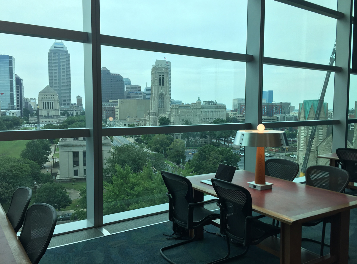 View from the top floor of the Indianapolis Public Library System’s Central Library downtown